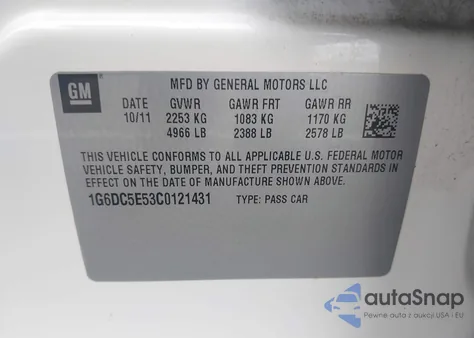 2012 Cadillac Cts Standard из США, поврежденный, VIN 1G6DC5E53C0121431